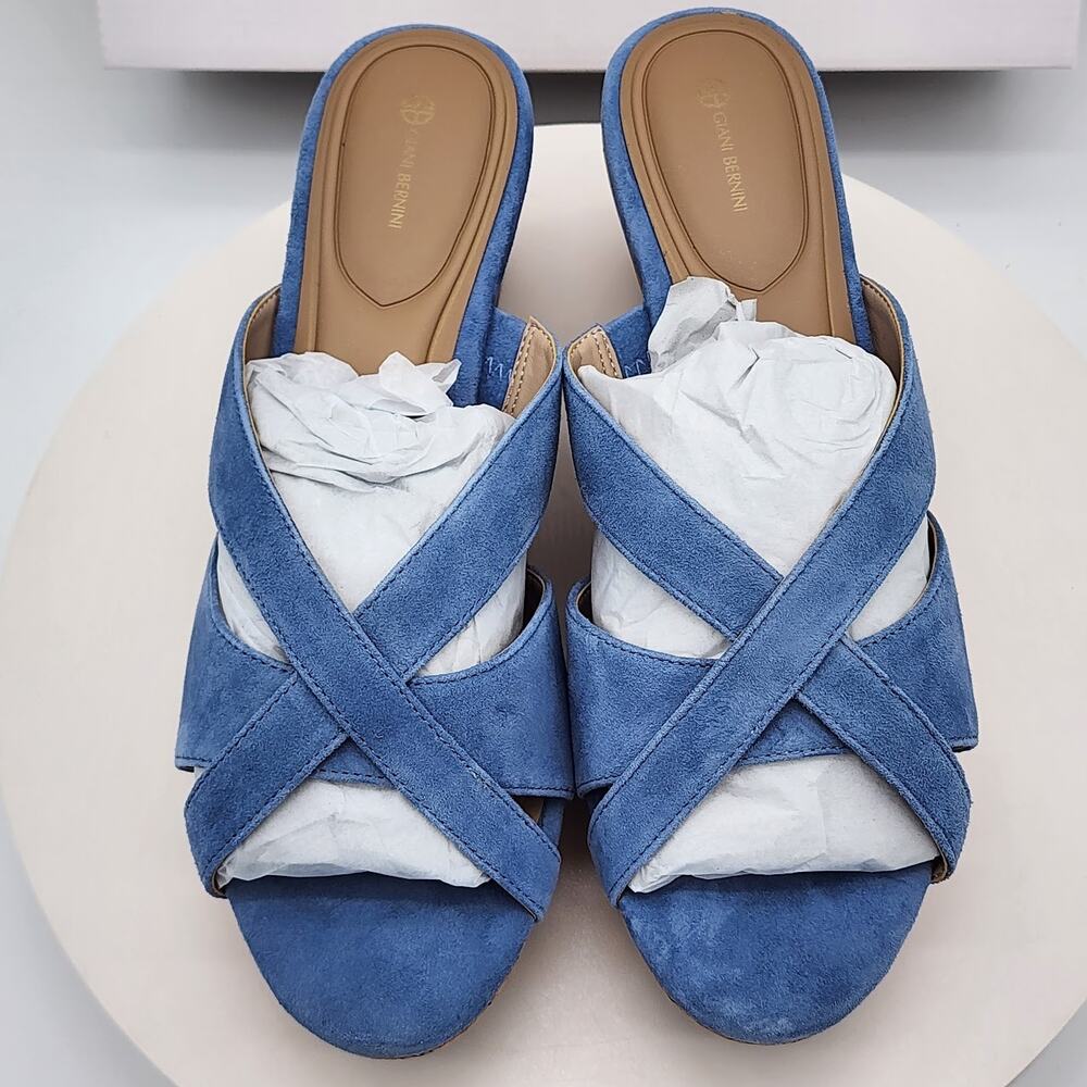 Giani Bernini Juliaas Blue Azur Cork Wedge Slide Sandals Women's 9.5M - Picture 6 of 8
